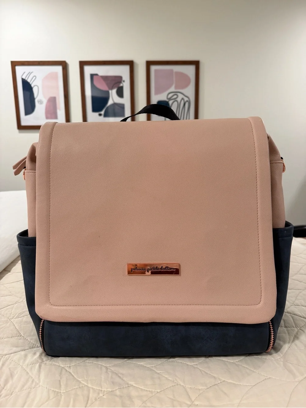 Petunia Pickle Bottom Blush Pink and Navy Rucksack Backpack